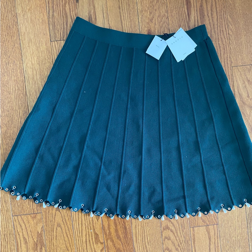 SANDRO PARIS Green Skirt with Pearls